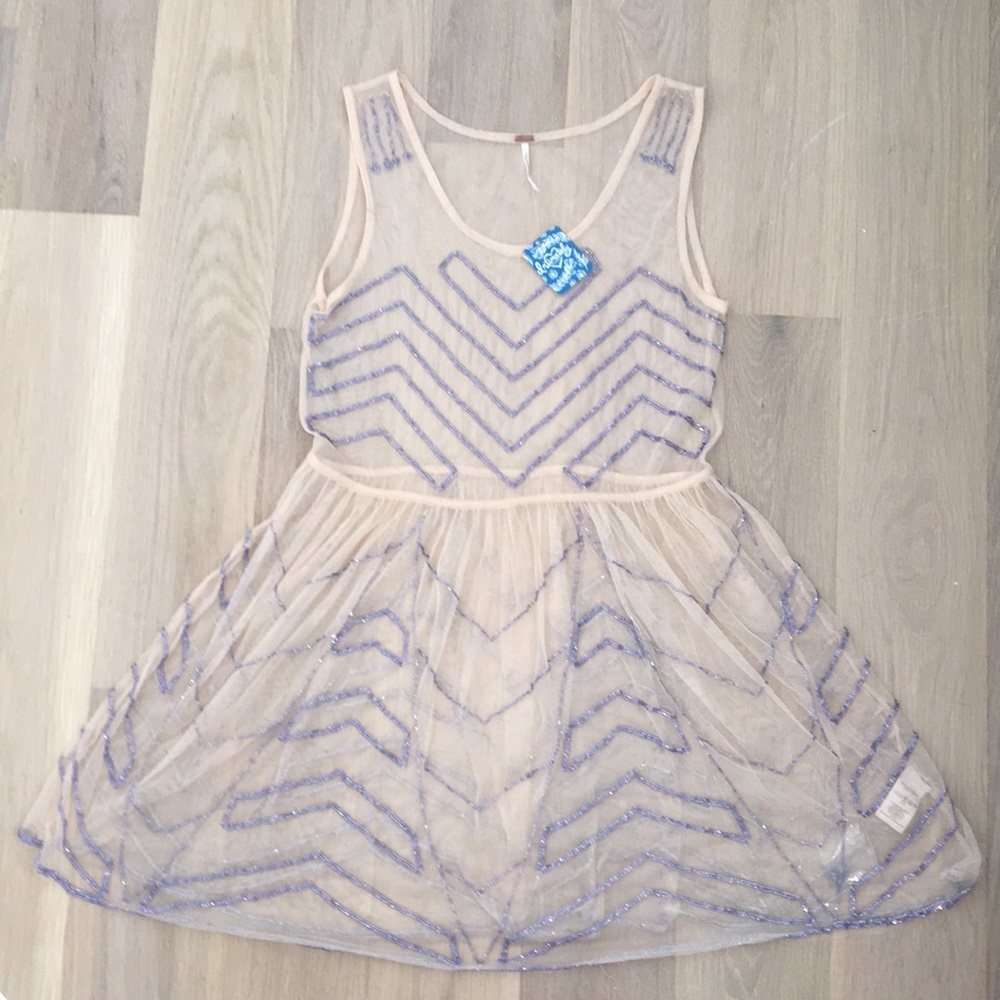 Sheer Blush Embroidered Free People Dress